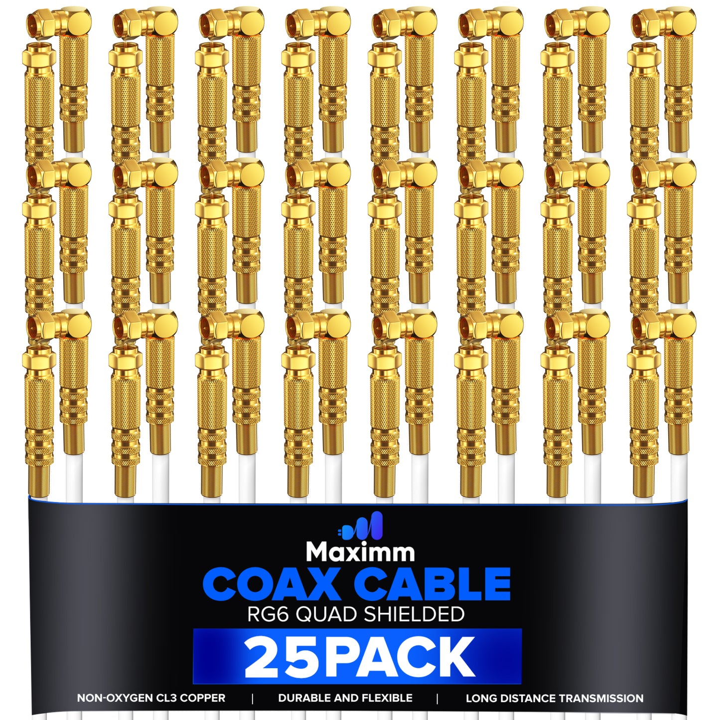 Coaxial Cable Quadshield Straight to Angled End 25 Pack
