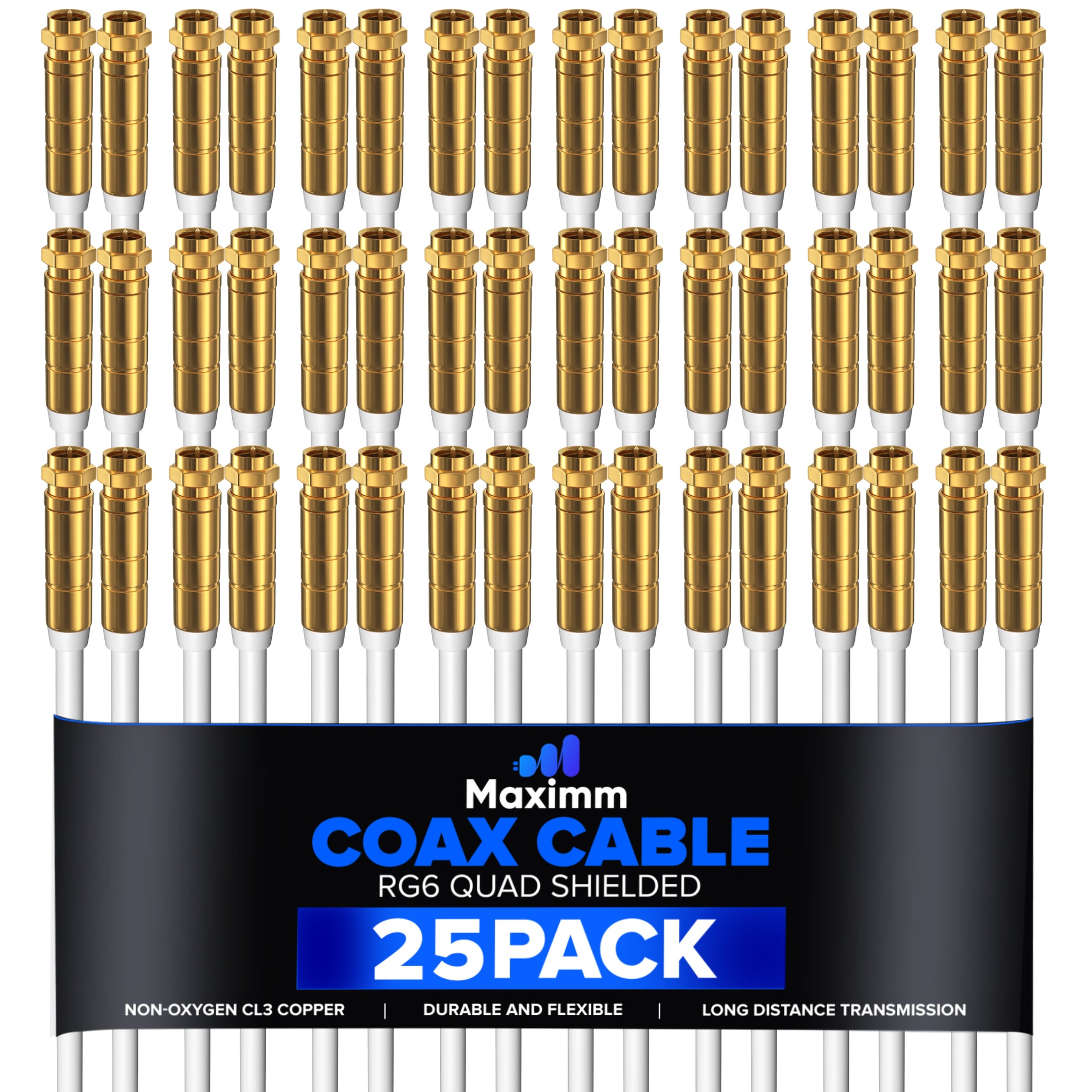 Coaxial Cable Quadshield Straight to Straight End 25 Pack