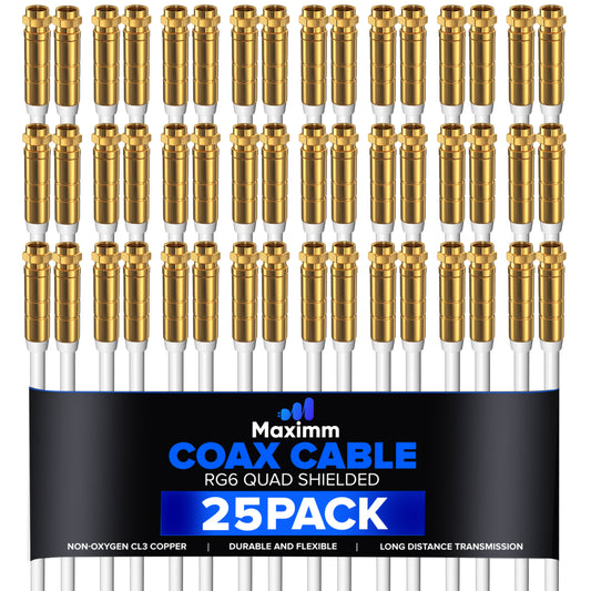Coaxial Cable Quadshield Straight to Straight End 25 Pack