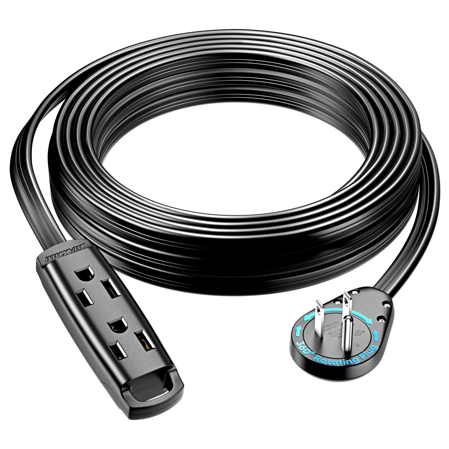 3-Outlet Rotating Flat Extension Cord 14 Gauge