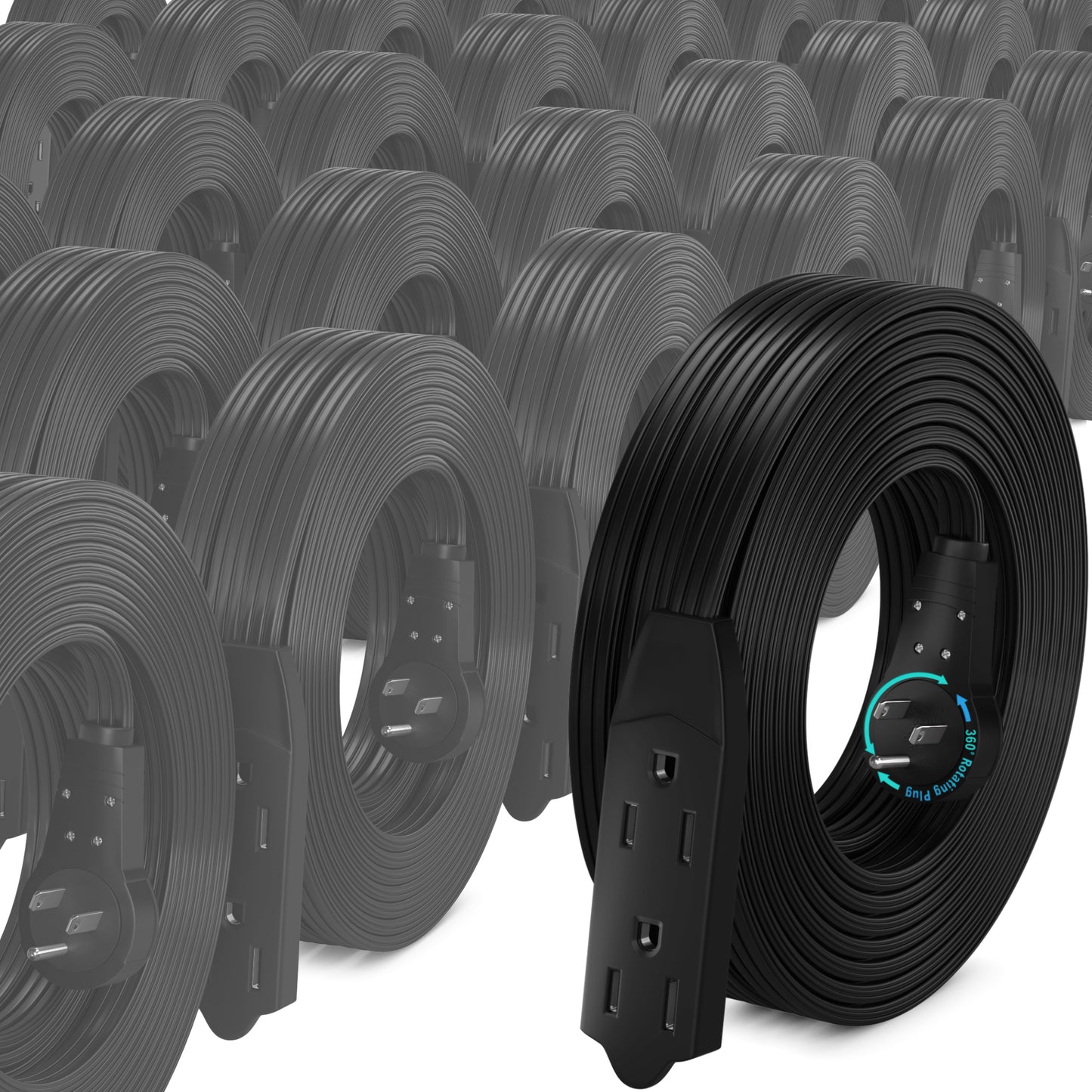 Maximm Cable 360° Rotating Flat Plug Extension Cord, 16 AWG 3 Outlet, 25 Pack