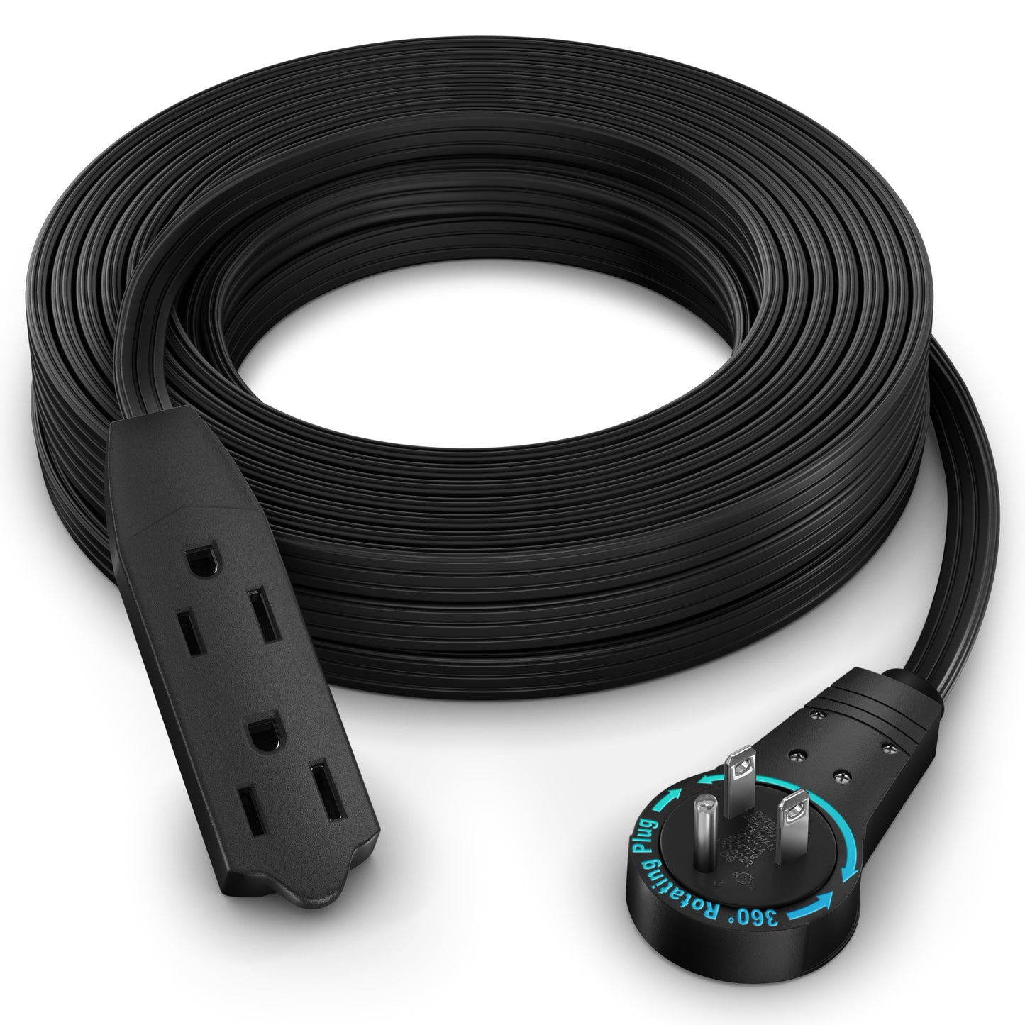 Maximm Cable 360° Rotating Flat Plug Extension Cord, 16 AWG 3 Outlet
