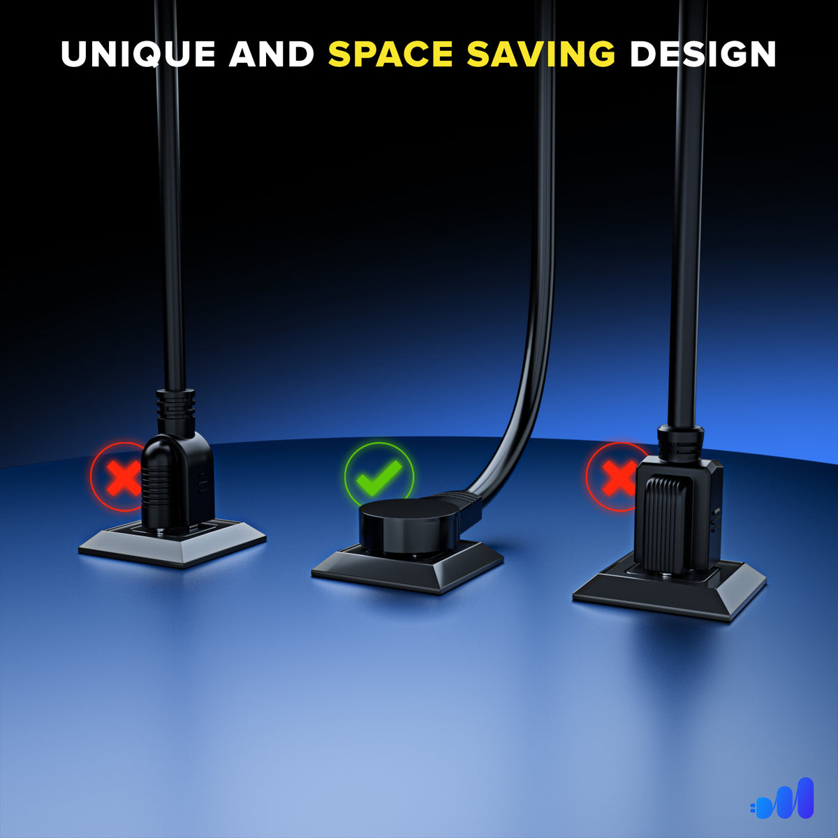 1-Outlet Rotating Flat Plug Extension Cord with Hook, Lighted End