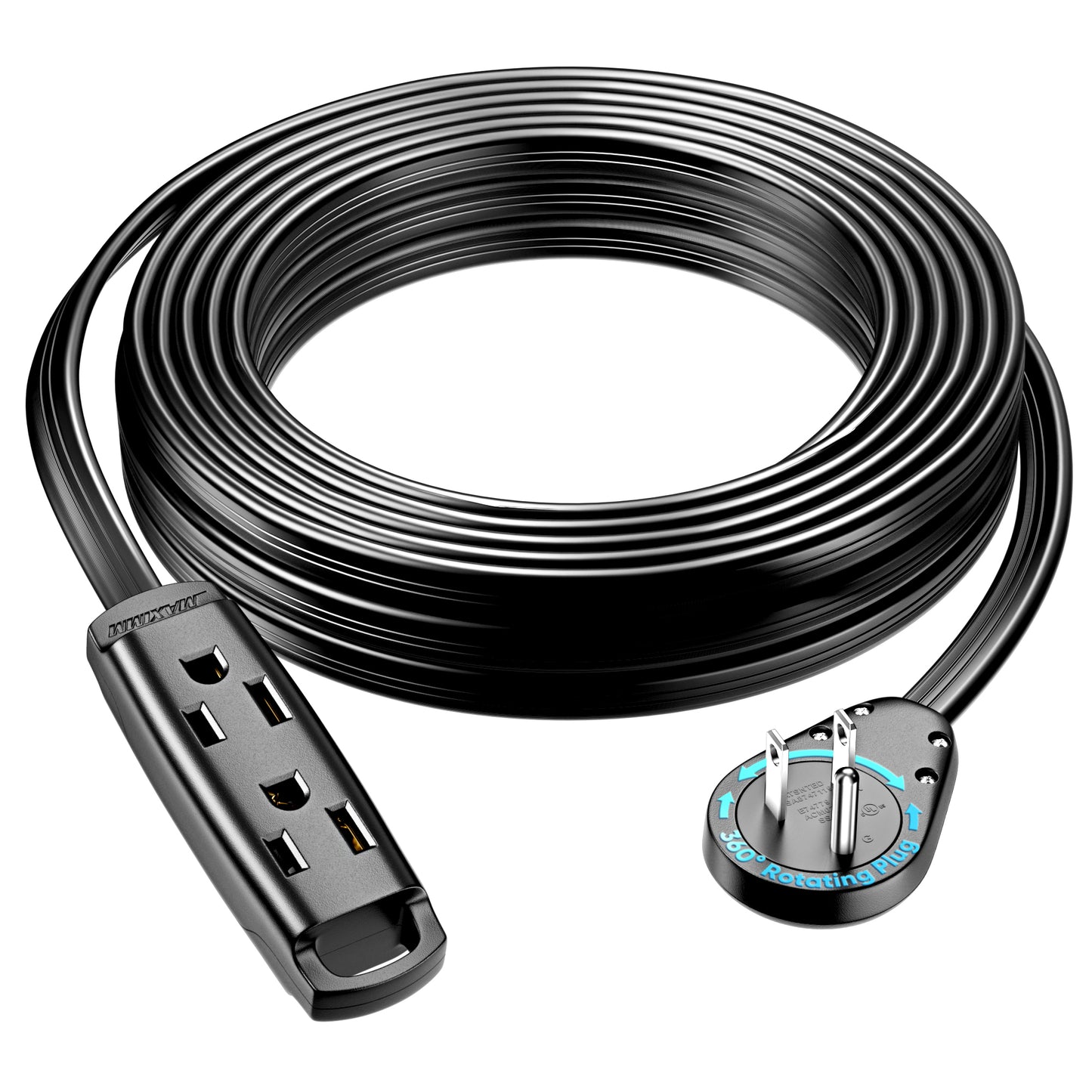 3-Outlet Rotating Flat Extension Cord 14 Gauge