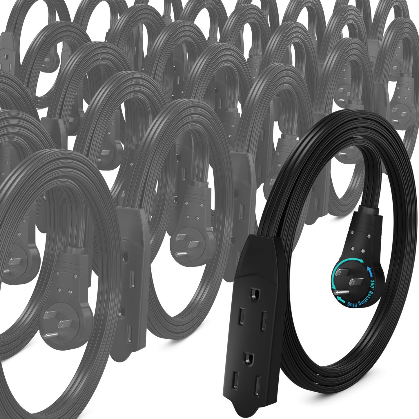 Maximm Cable 360° Rotating Flat Plug Extension Cord, 16 AWG 3 Outlet, 25 Pack