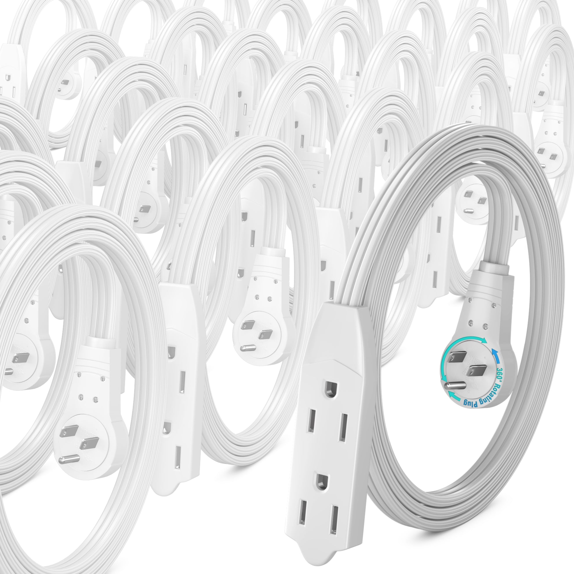 25 Pack Rotating Flat Plug Extension Cord 16 AWG