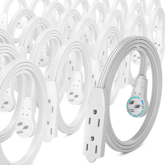 25 Pack Rotating Flat Plug Extension Cord 16 AWG