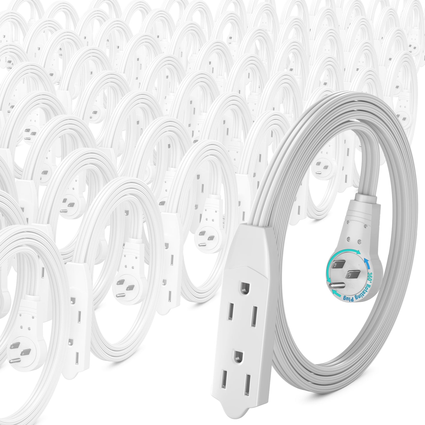 Maximm Cable 360° Rotating Flat Plug Extension Cord, 16 AWG 3 Outlet, 50 Pack