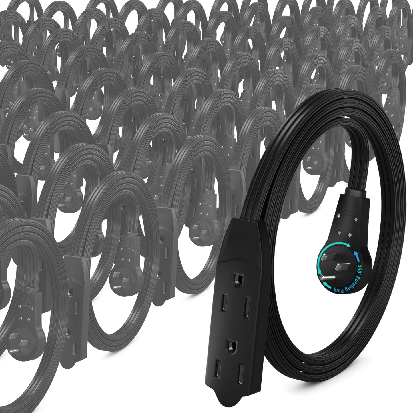 Maximm Cable 360° Rotating Flat Plug Extension Cord, 16 AWG 3 Outlet, 50 Pack