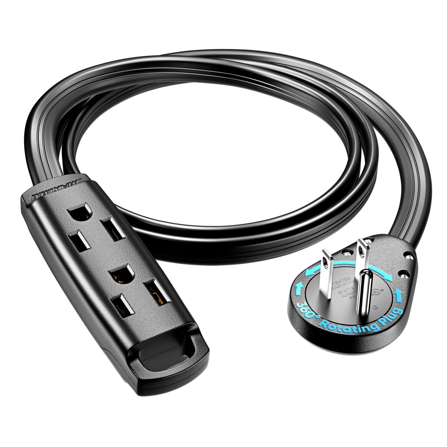3-Outlet Rotating Flat Extension Cord 14 Gauge