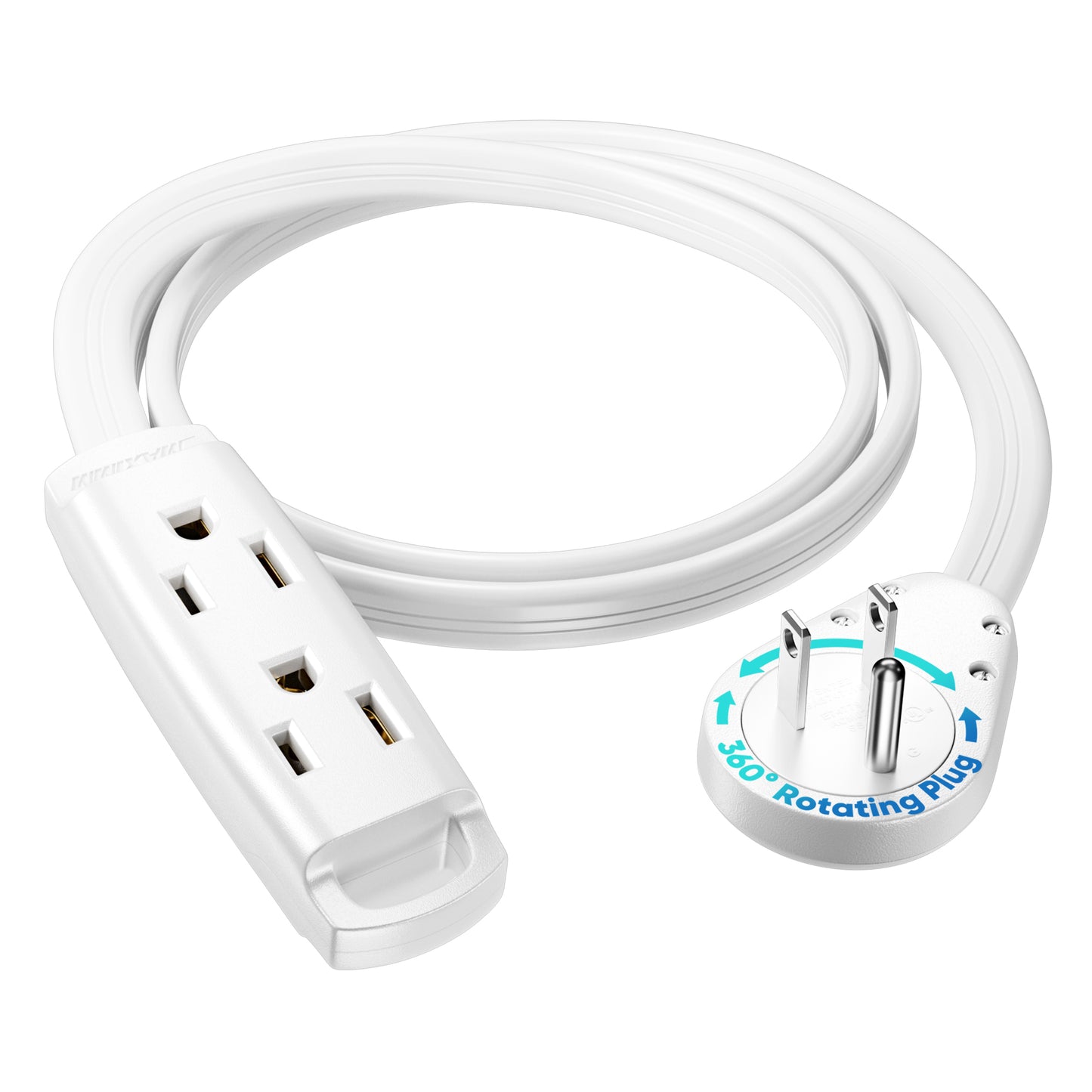3-Outlet Rotating Flat Extension Cord 14 Gauge
