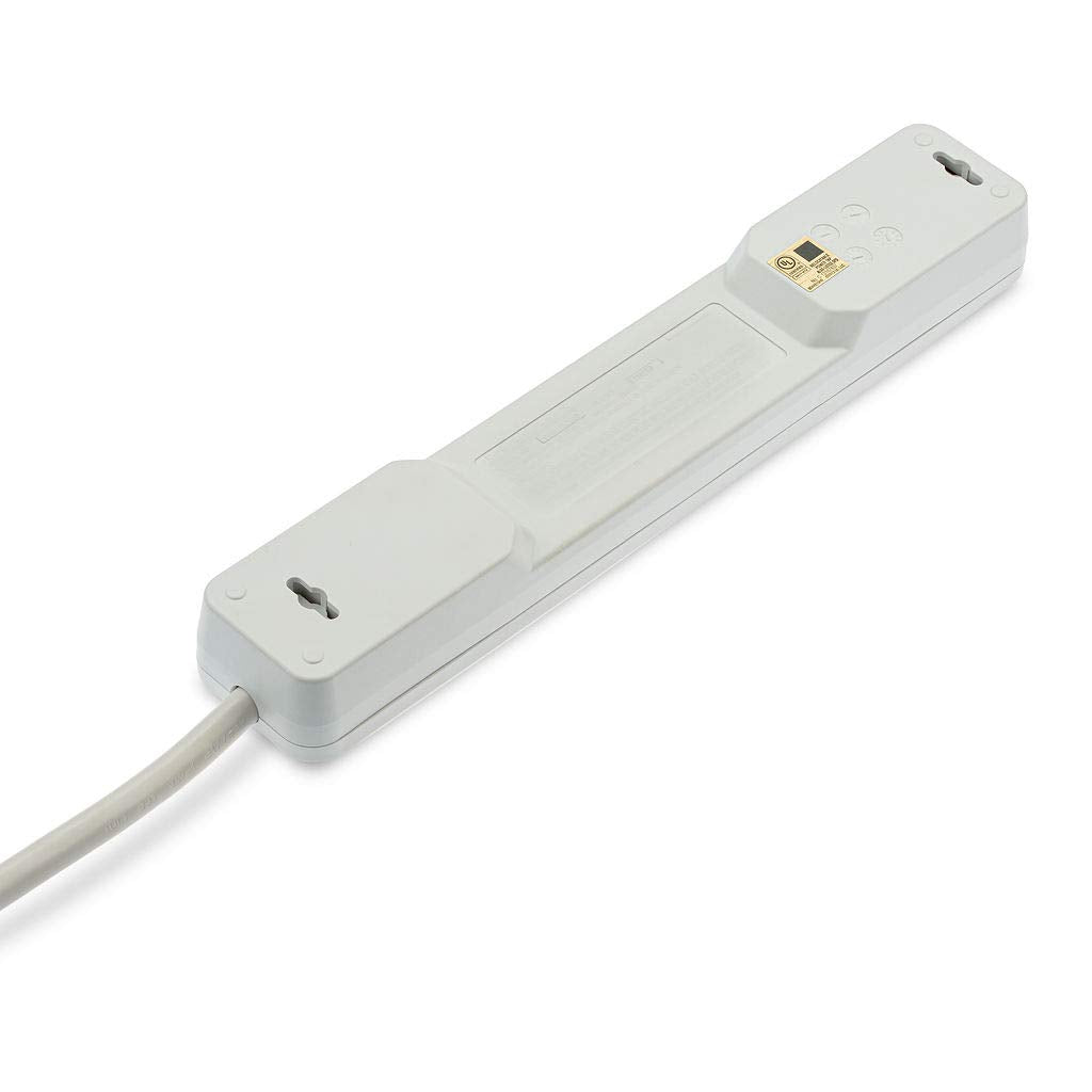 White power strip with multiple outlets on a white background
