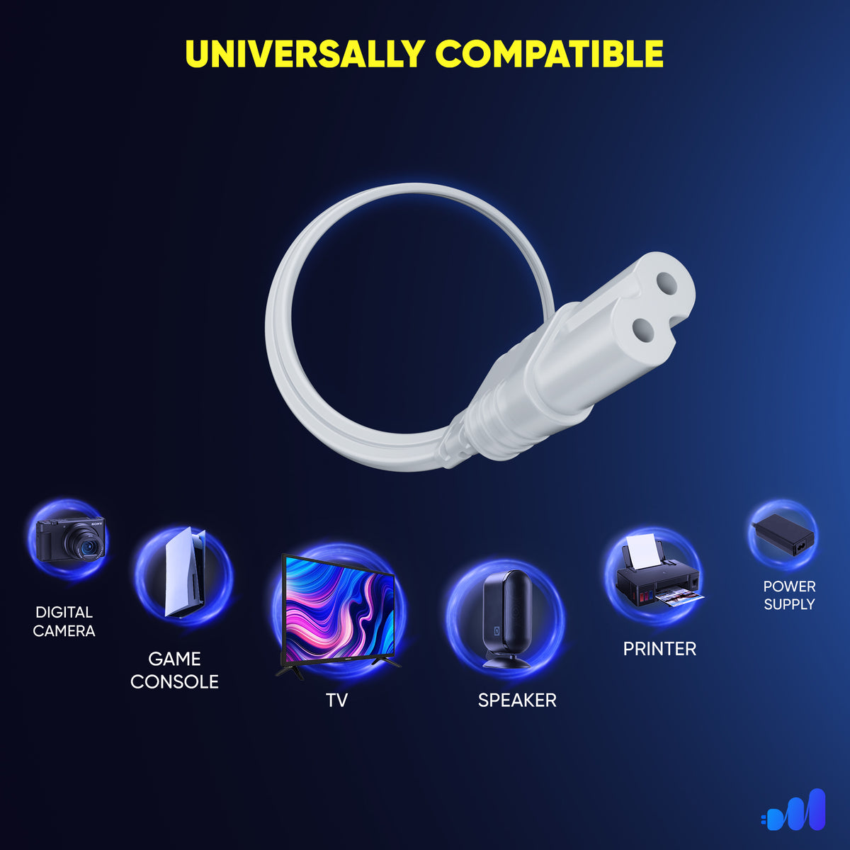 2-Prong TV Power Cord, 360° Rotating Flat Plug