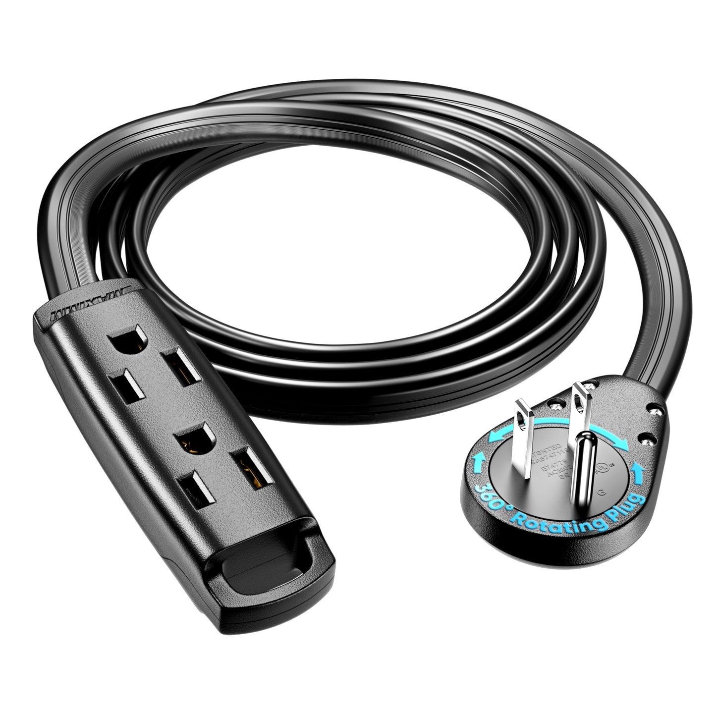 3-Outlet Rotating Flat Extension Cord 14 Gauge