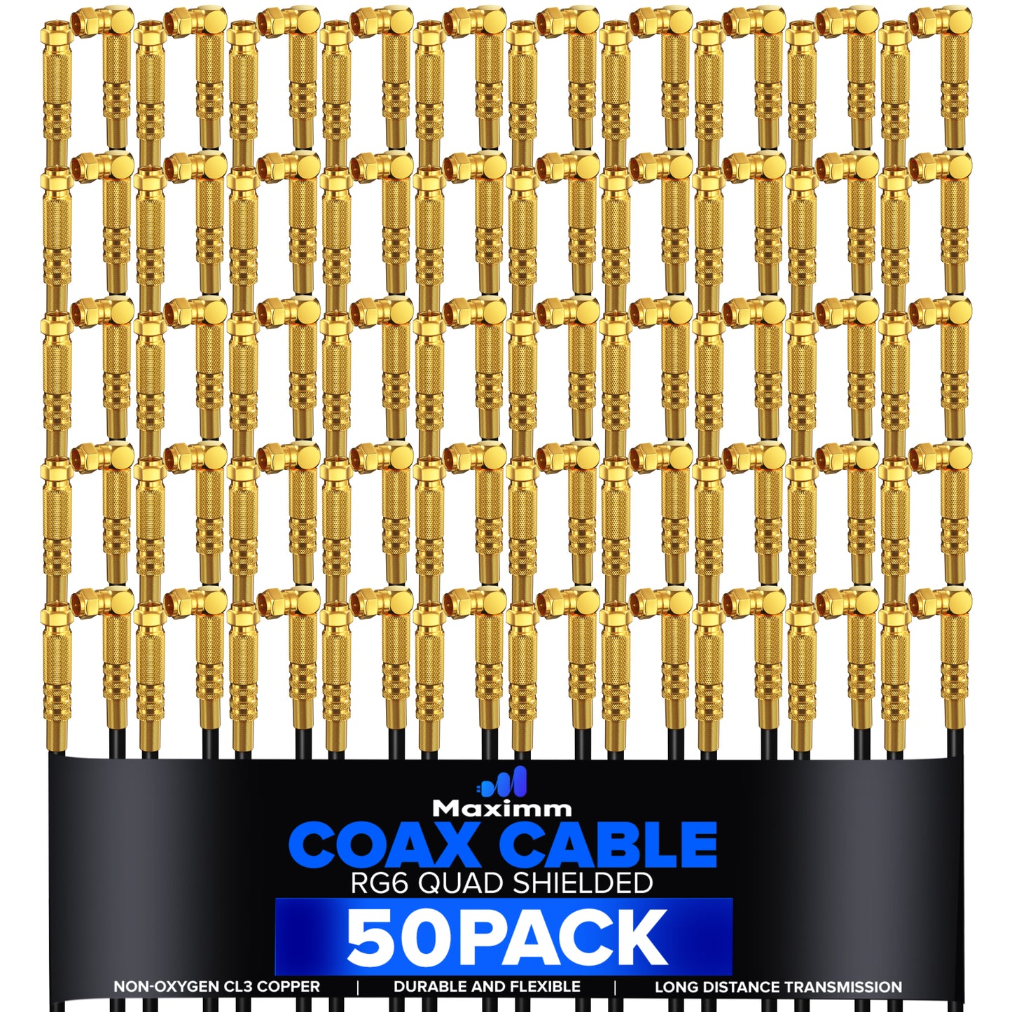 Coaxial Cable Quadshield Straight to Angled End 50 Pack