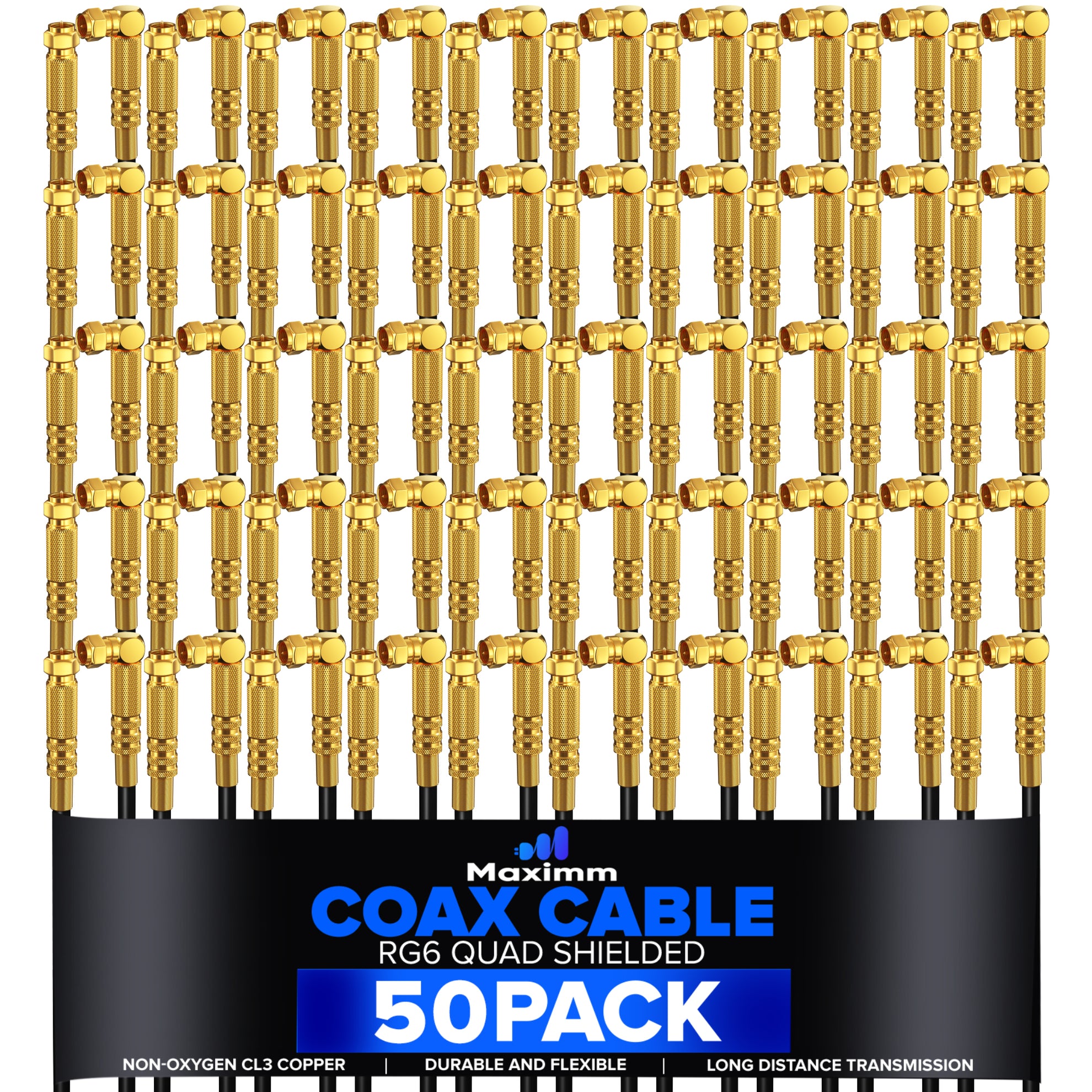 Coaxial Cable Quadshield Straight to Angled End 50 Pack