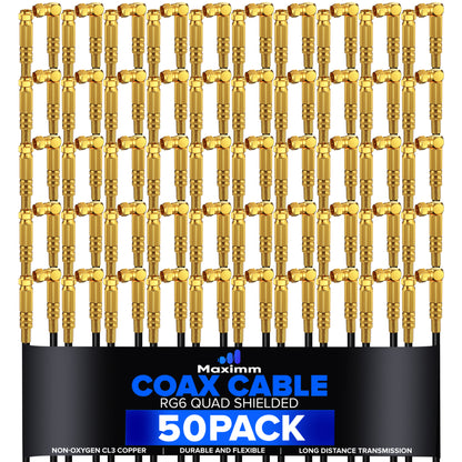 Coaxial Cable Quadshield Straight to Angled End 50 Pack