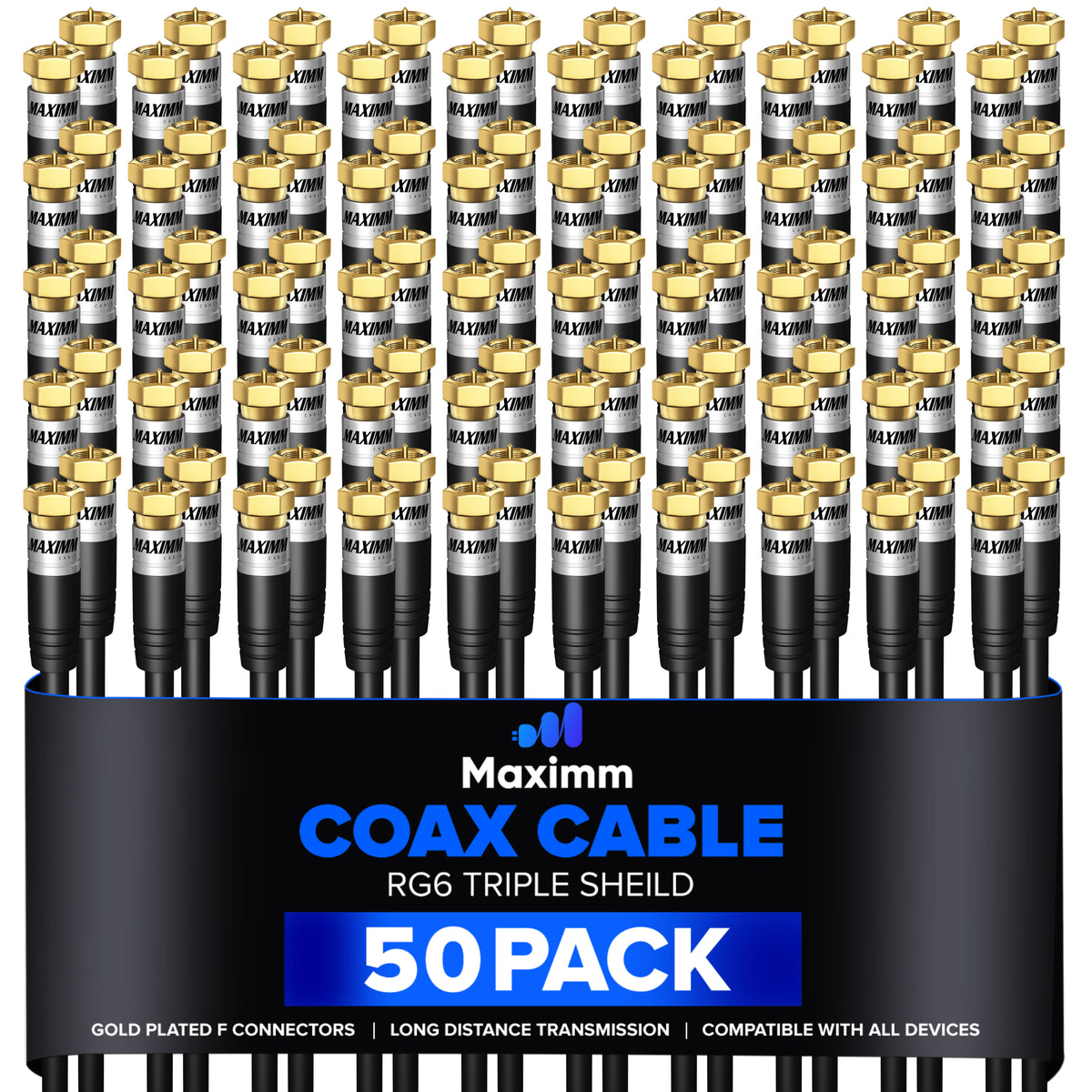 Coaxial Cable Trishield Straight to Straight End 50 Pack