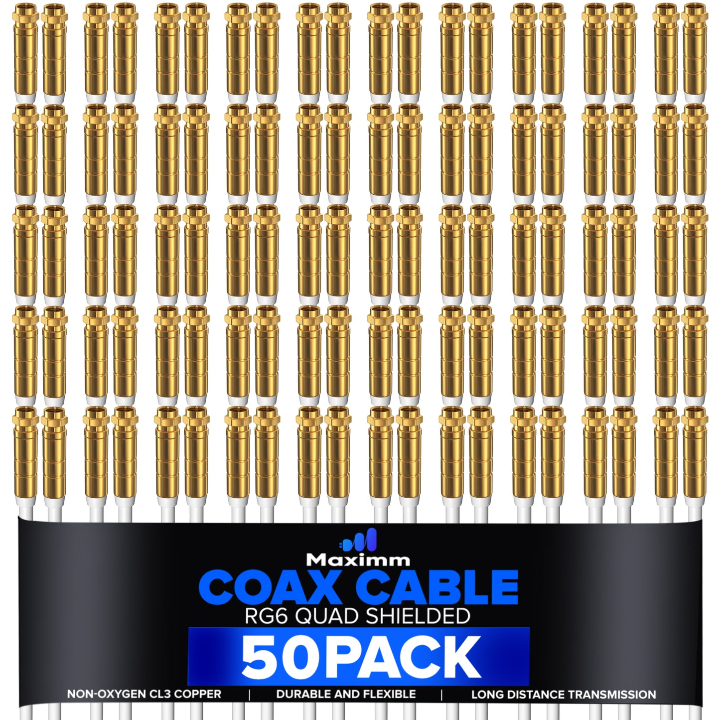 Coaxial Cable Quadshield Straight to Straight End 50 Pack