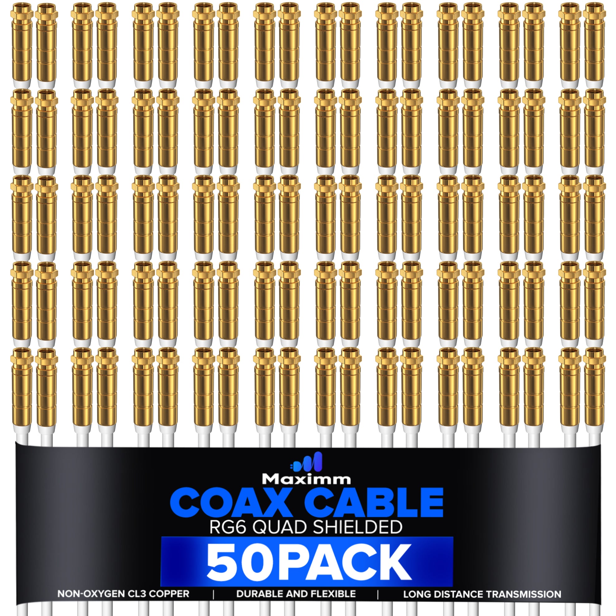 Coaxial Cable Quadshield Straight to Straight End 50 Pack