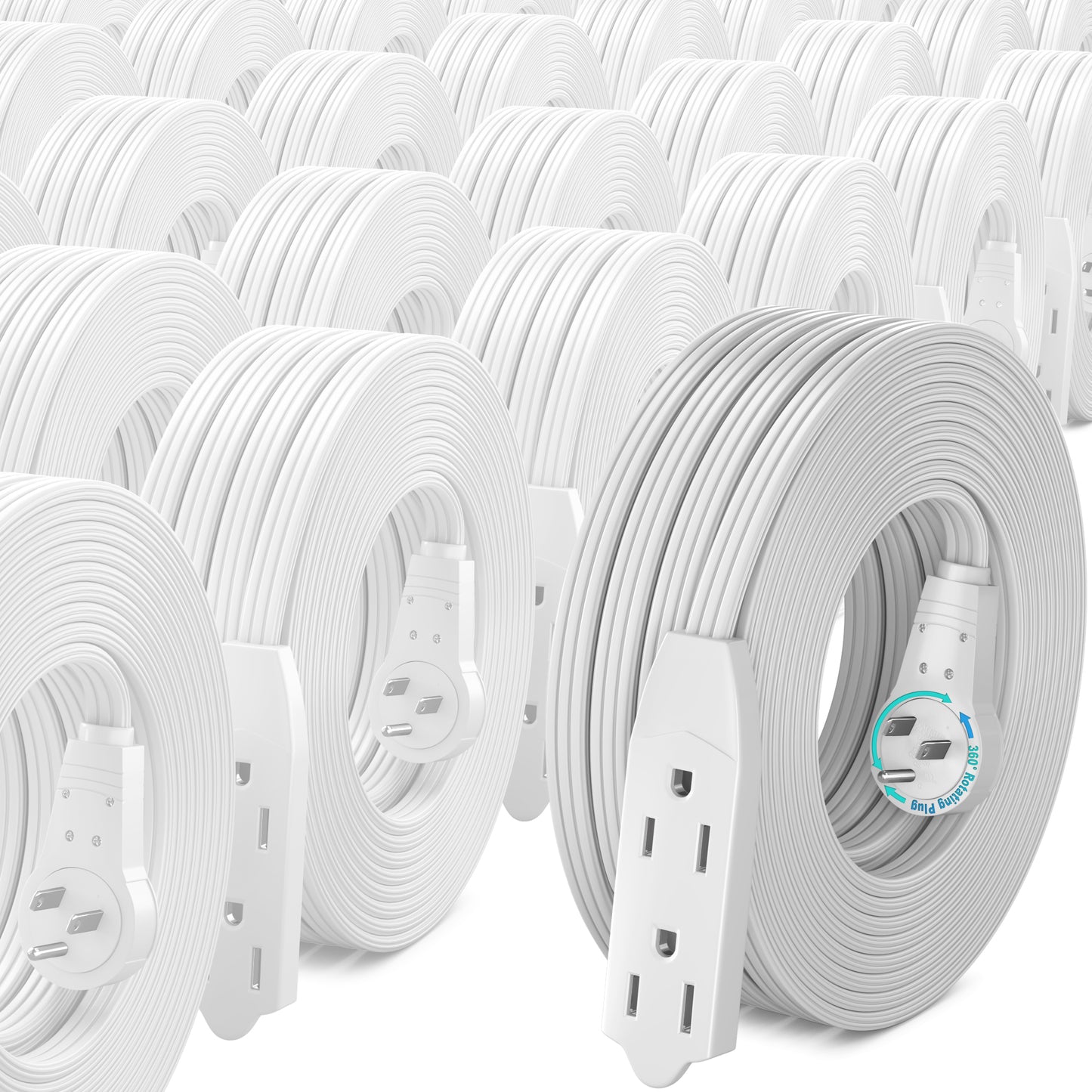 Maximm Cable 360° Rotating Flat Plug Extension Cord, 16 AWG 3 Outlet, 25 Pack