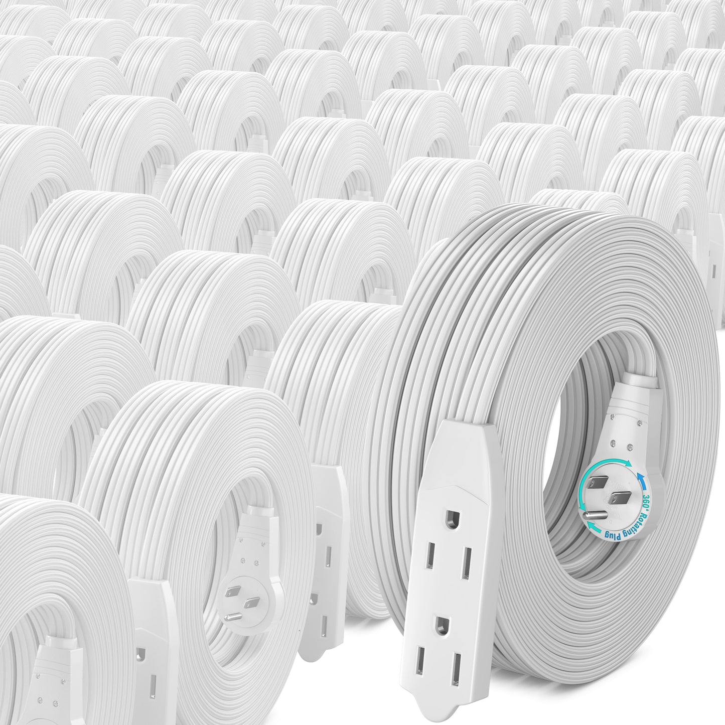 Maximm Cable 360° Rotating Flat Plug Extension Cord, 16 AWG 3 Outlet, 50 Pack