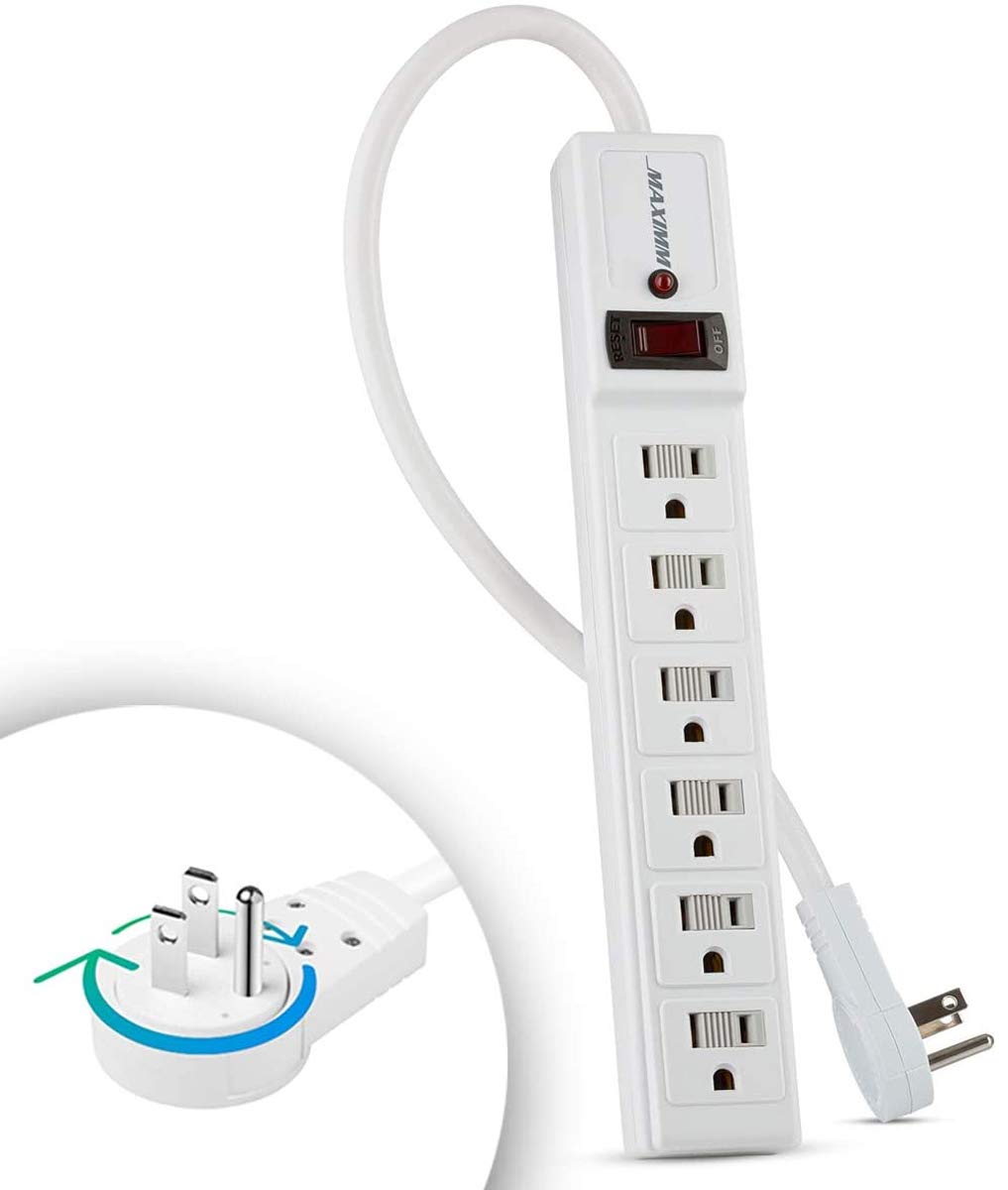 Maximm Power Strip Surge Protector 360 Degree Rotating Flat Plug, Heavy Duty Multi Outlet