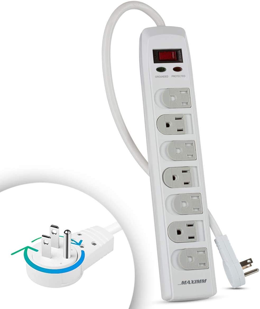 Maximm Power Strip Surge Protector 360 Degree Rotating Flat Plug, Heavy Duty Multi Outlet