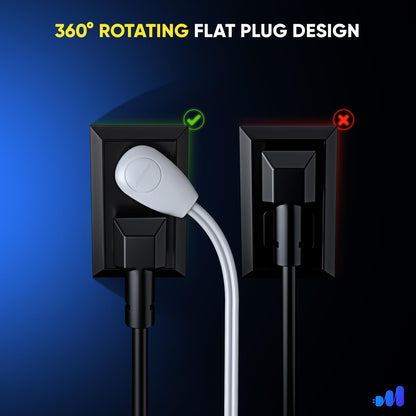 Rotating Flat Plug Extension Cord with On/Off Switch, 3 Outlets