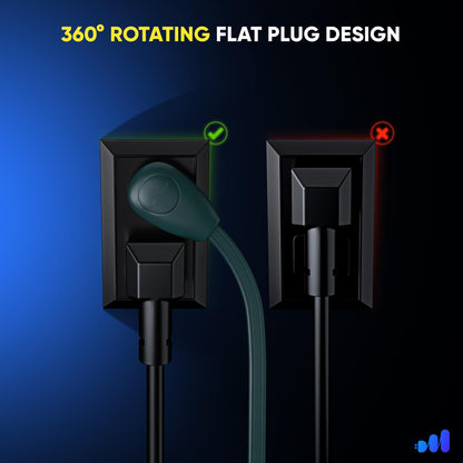 3-Outlet 2-Prong Rotating Flat Extension Cord 16 Gauge