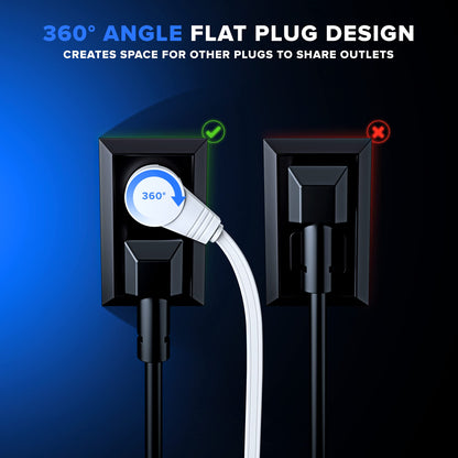 360 Degree Rotating Flat Extension Cord with USB Ports, 16 AWG