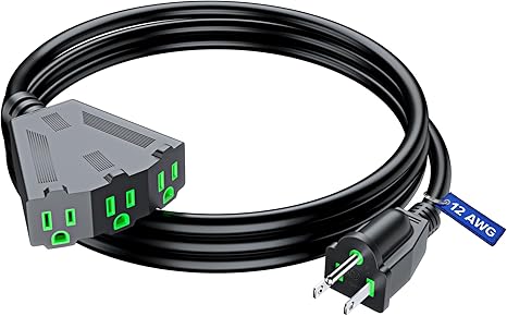 Maximm 12/3 Extension Cord 10 Feet, 12AWG Black, ETL Listed, 3 Prong Plug 3-Outlet Heavy Duty Indoor Power Cord 10ft