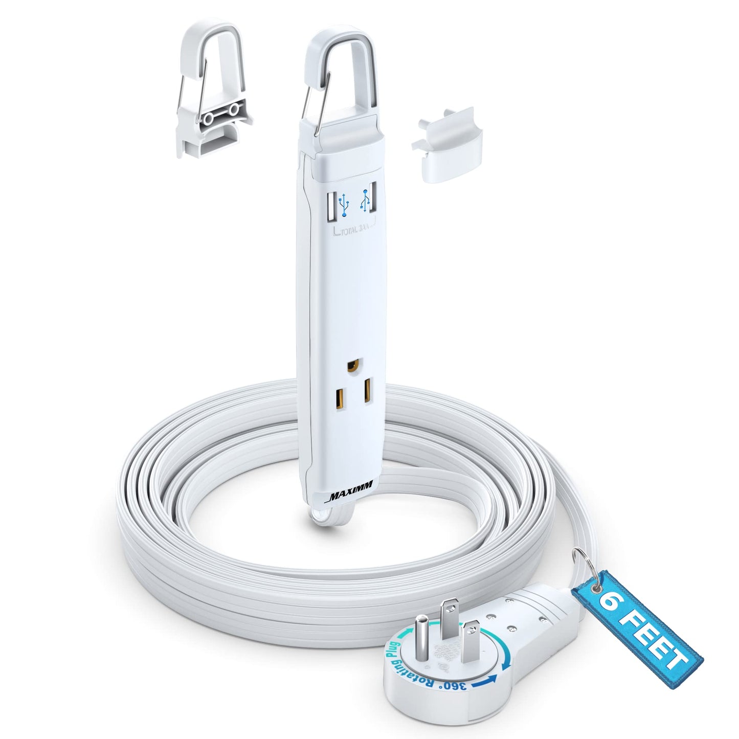 3-Outlet Rotating Flat Extension Cord