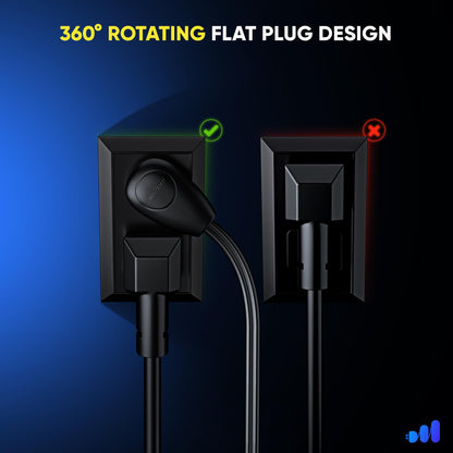 3-Outlet Rotating Flat Plug Cord with Foot Switch 16 Gauge