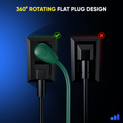 3-Outlet Rotating Flat Plug Cord with Foot Switch 16 Gauge