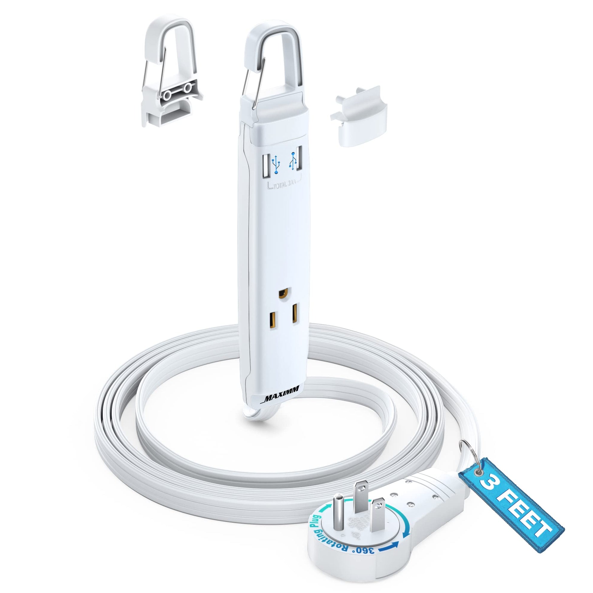 3-Outlet Rotating Flat Extension Cord