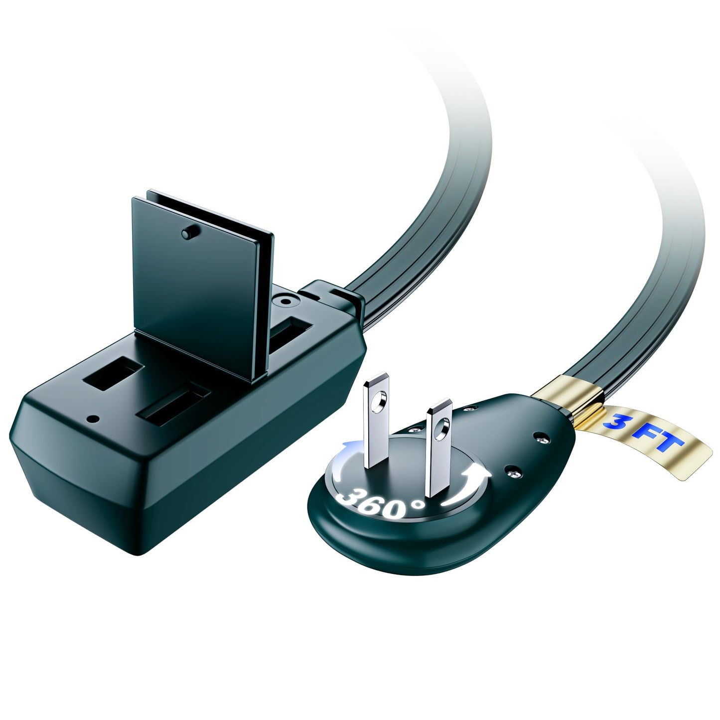 3-Outlet 2-Prong Rotating Flat Extension Cord