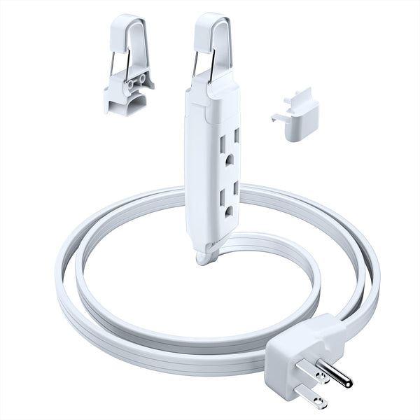 3-Outlet Flat Plug Extension Cord with Easy-Hook 16Gauge