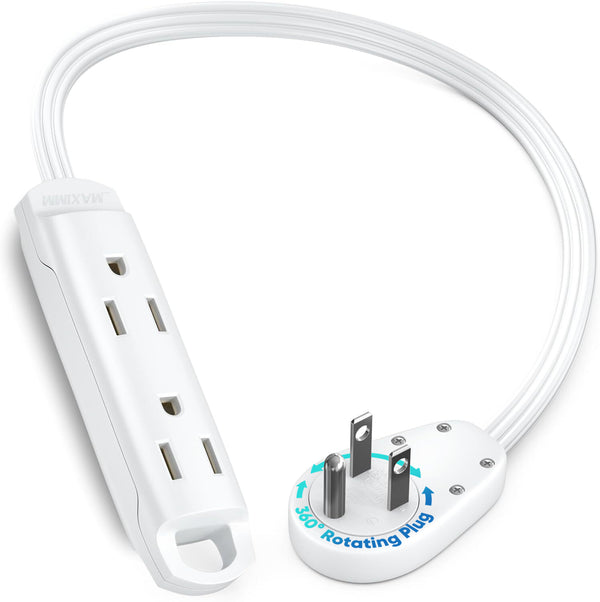 3-Outlet Rotating Flat Extension Cord 14 Gauge