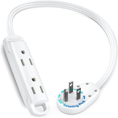 3-Outlet Rotating Flat Extension Cord 14 Gauge