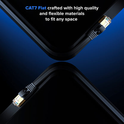 Maximm Cable Cat7 Flat Ethernet Cable, 10 Gbps, 600 MHz, Shielded RJ45 Gold Connectors Ultra-Thin Flexible Design for Home & Office Networking