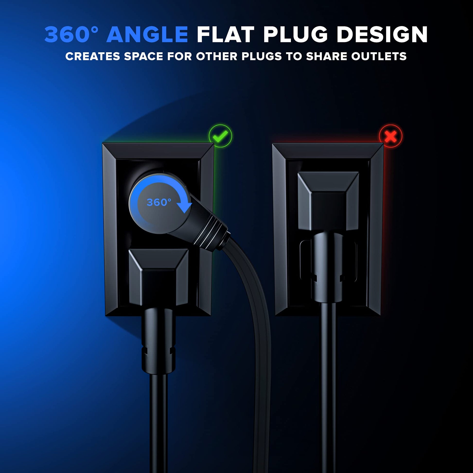 3-Outlet Rotating Flat Extension Cord