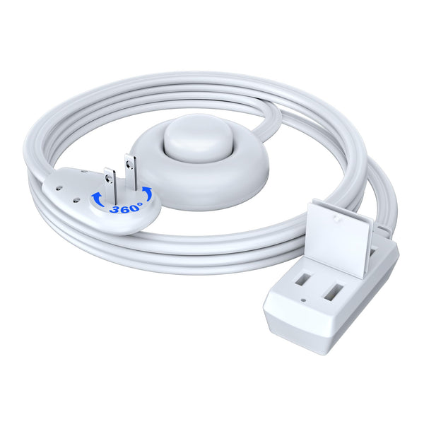 3-Outlet Rotating Flat Plug Cord with Foot Switch 16 Gauge
