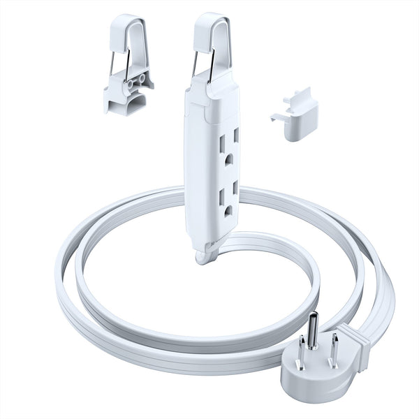 3-Outlet Angled Plug Flat Extension Cord with Easy-Hook 16 Gauge