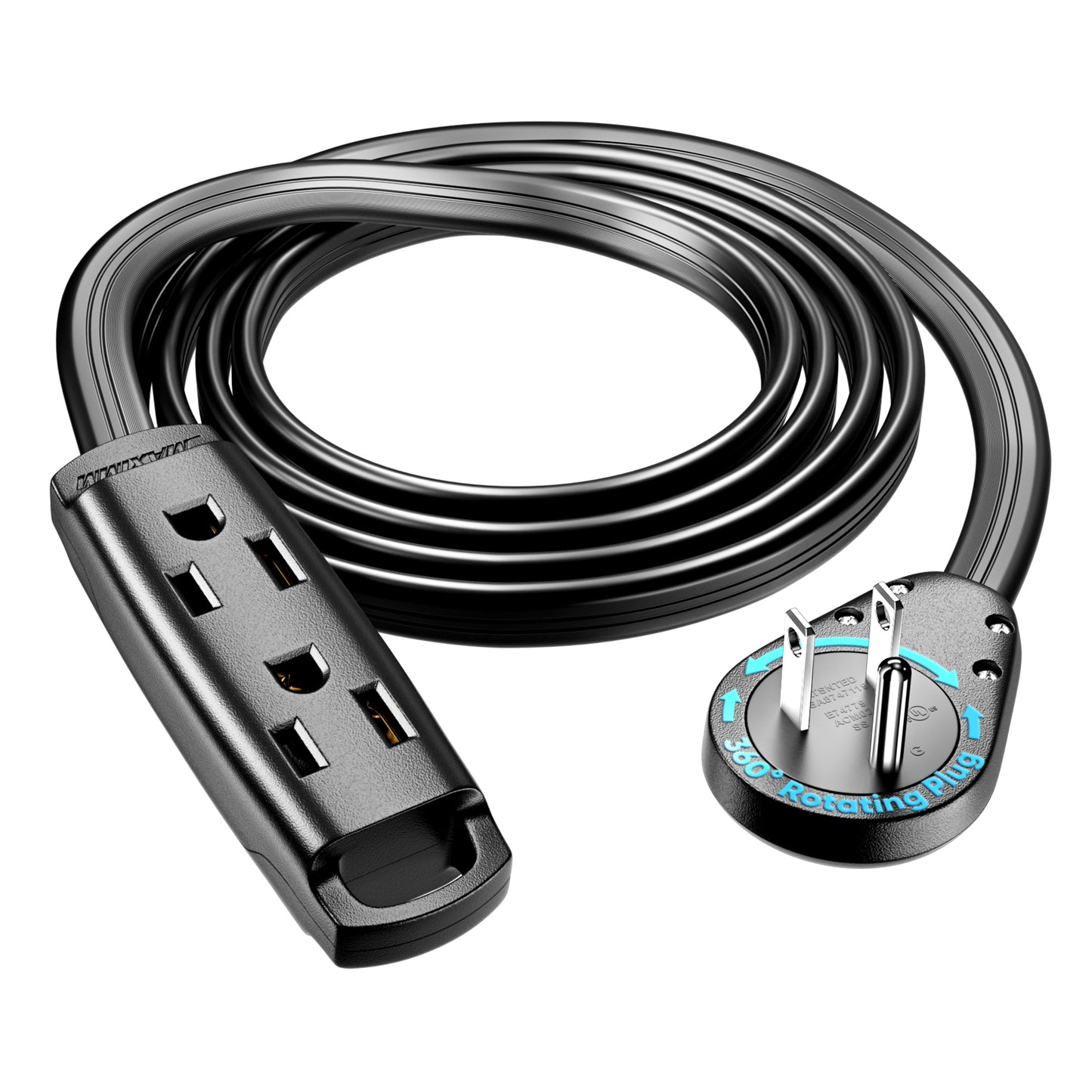 3-Outlet Rotating Flat Extension Cord 14 Gauge