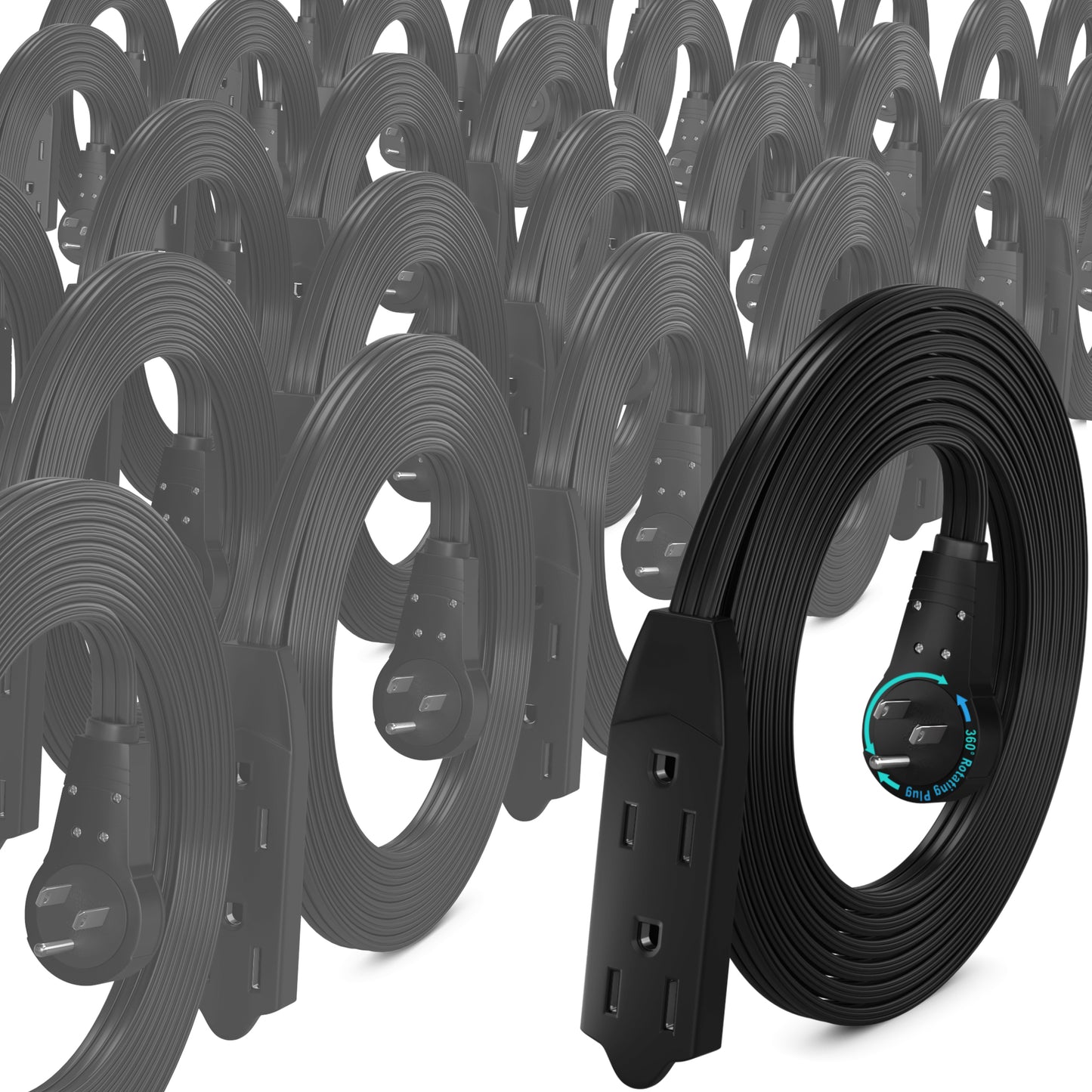 Maximm Cable 360° Rotating Flat Plug Extension Cord, 16 AWG 3 Outlet, 25 Pack