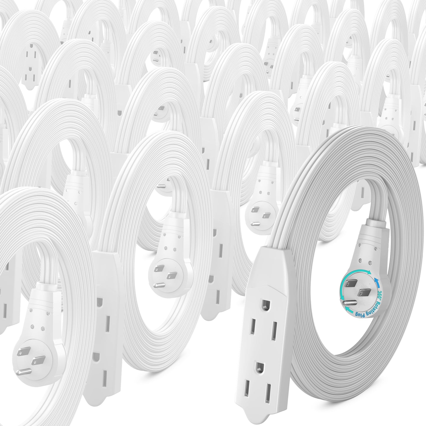 Maximm Cable 360° Rotating Flat Plug Extension Cord, 16 AWG 3 Outlet, 25 Pack