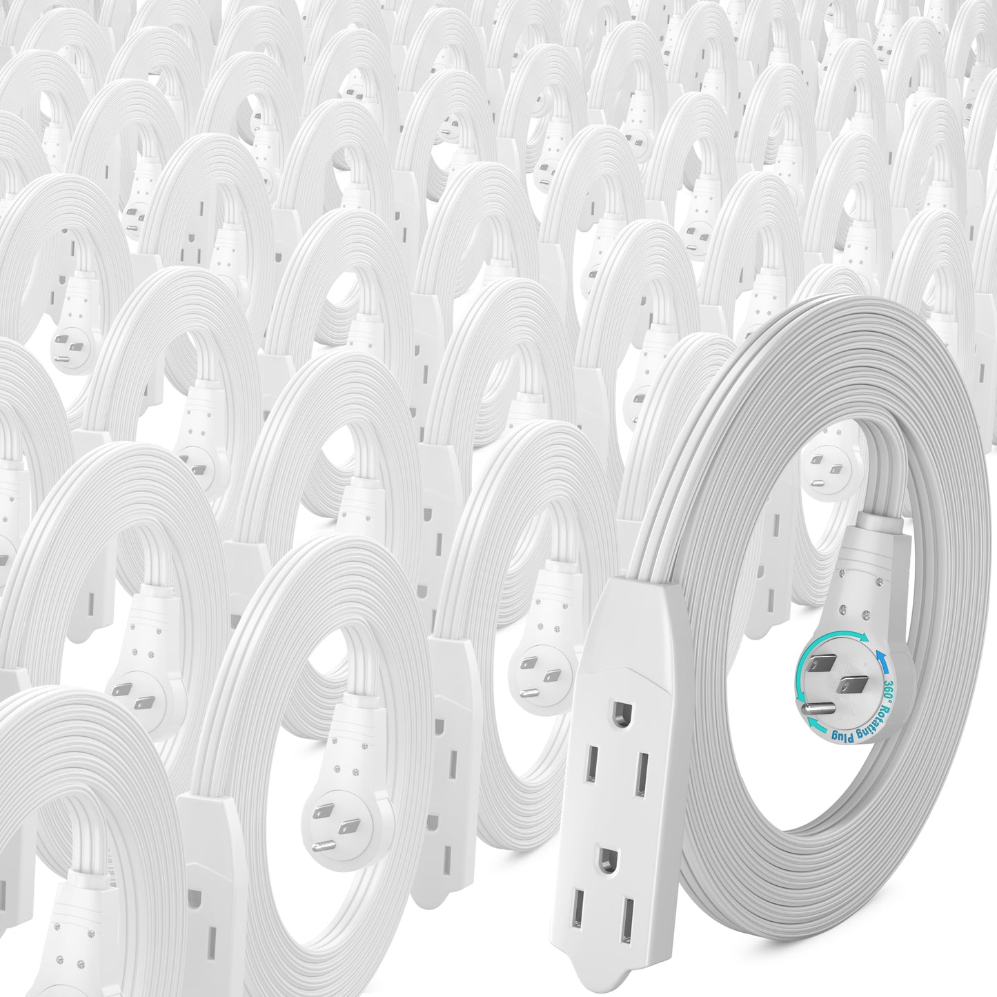 Maximm Cable 360° Rotating Flat Plug Extension Cord, 16 AWG 3 Outlet, 50 Pack