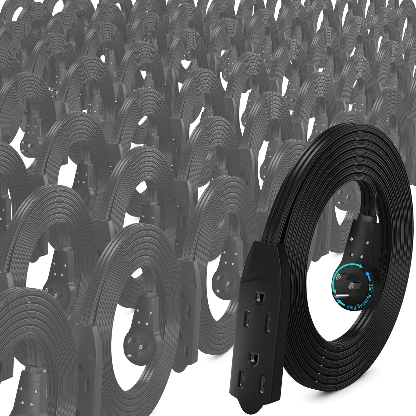 Maximm Cable 360° Rotating Flat Plug Extension Cord, 16 AWG 3 Outlet, 50 Pack