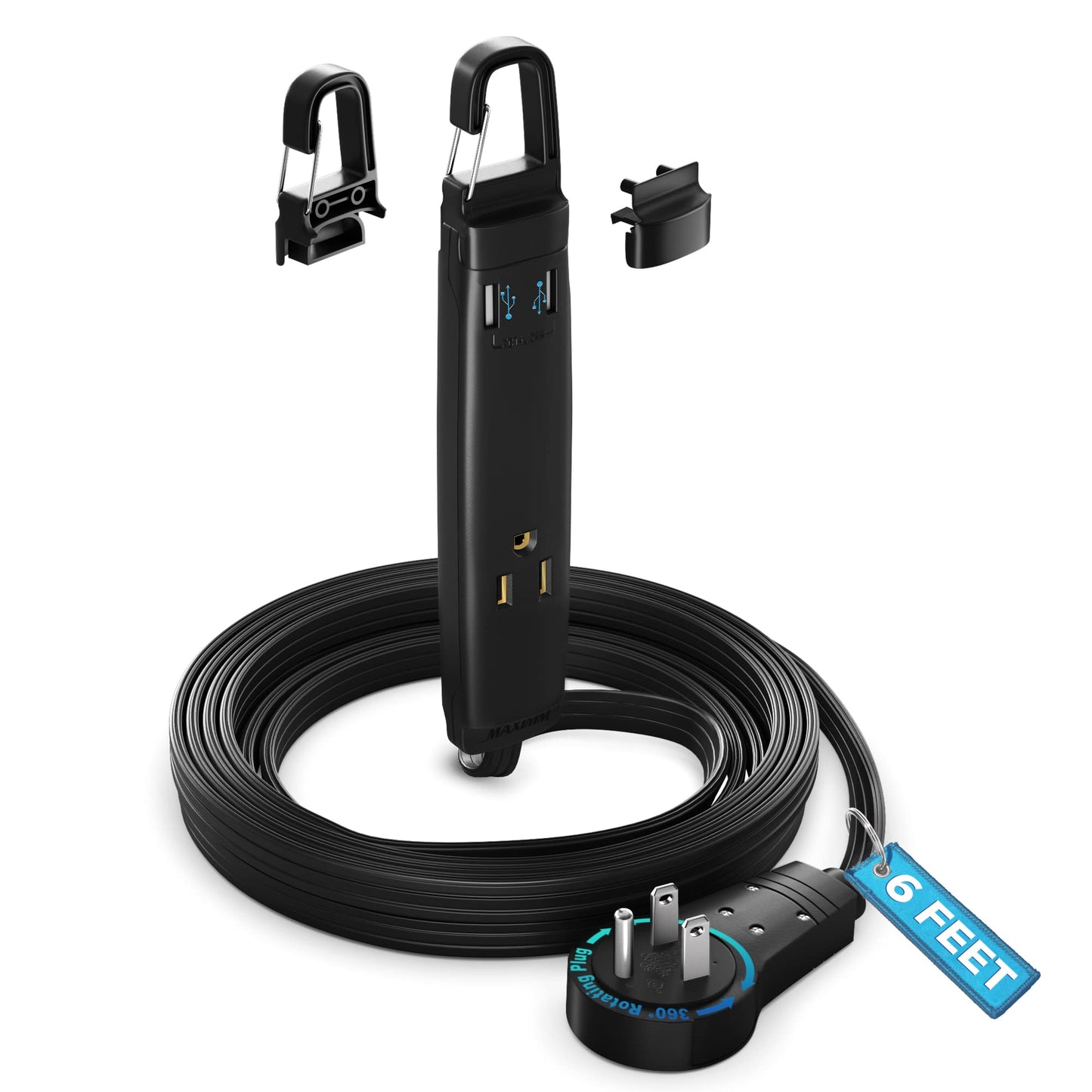 Rotating Flat Extension Cord USB
